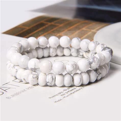 Lot de deux bracelets à perles rondes en pierre naturelle pour homme et