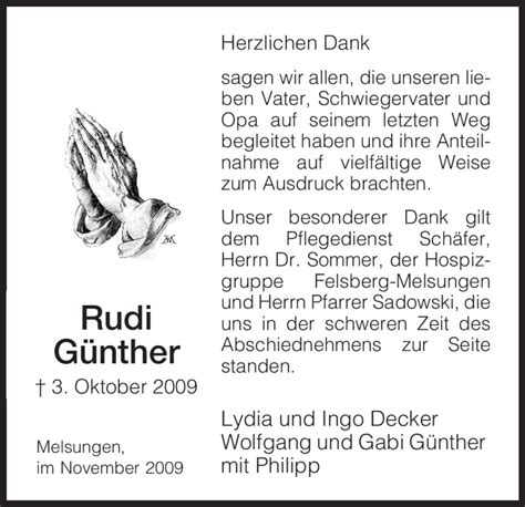 Traueranzeigen Von Rudi G Nther Trauer Hna De