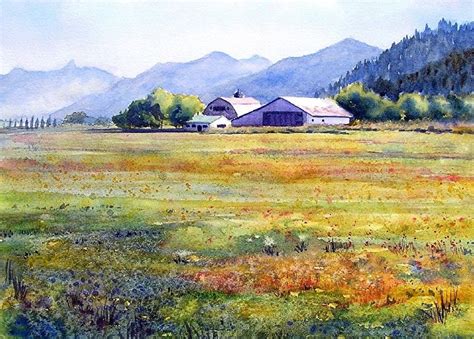 Field Of Grass Chilliwack Bc By Enda Bardell Watercolour Framed