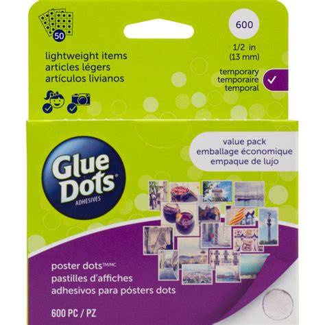 Glue Dots .5 Poster Dot Sheets Value Pack-600 Clear Dots - 634524235497