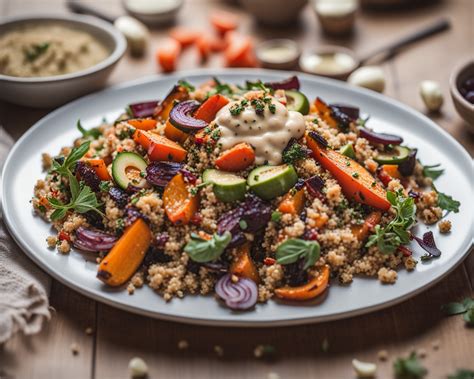 Roasted Vegetable And Quinoa Salad With Tahini Sauce Cuisine Generation