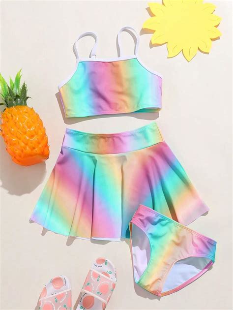 Ensemble bikini dégradé pour préadolescente avec jupe de plage plage d