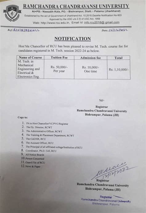 Notice regarding M.Tech. Course Fee 2022-24 – RCU – Ramchandra ... 
