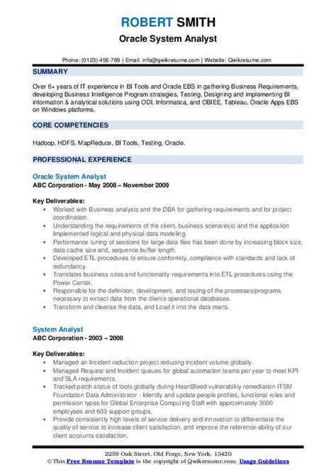 System Analyst Resume Samples Qwikresume