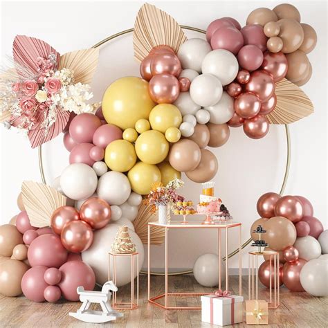 Fabhob 122Pcs Dusty Pink Mustard Yellow Metallic Rose Gold Apricot Nude Pastel Balloons Wayfair