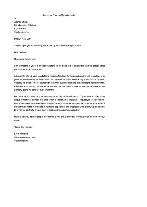 Sample Business Proposal Rejection Letter