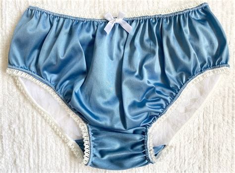 NEW Vintage 60s Inspired Bikini Panties Size 5 BLUE WHITE Nylon Sheer Back Lace Underwear