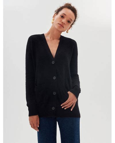 White Warren Essential Cashmere Oversized Boyfriend Cardigan In Black