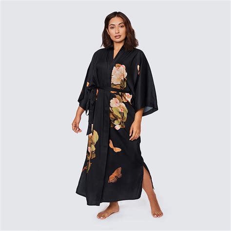 Peony And Butterfly Plus Size Floral Kimono Robe Long