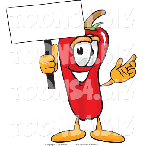 Vector Illustration Of A Red Hot Chili Pepper Mascot Holding A Blank