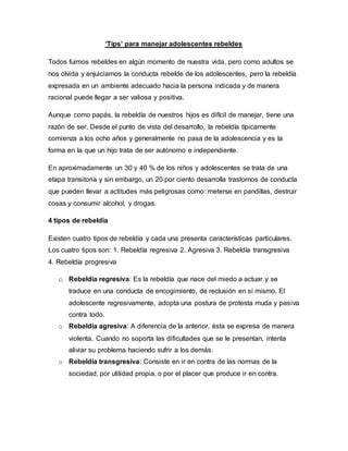 Tips Para Tratar Con Adolescentes Rebeldes PDF