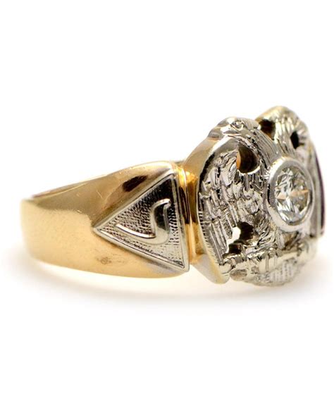 Solid 14 Karat Two-Tone Gold Antique Masonic Genuine Diamond Ring, 9.1 ...