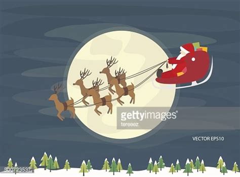 Free Clipart Santa And Reindeer Flying Moon