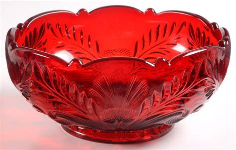 Inverted Thistle Ruby Red Round Bowl By Mosser Ohio