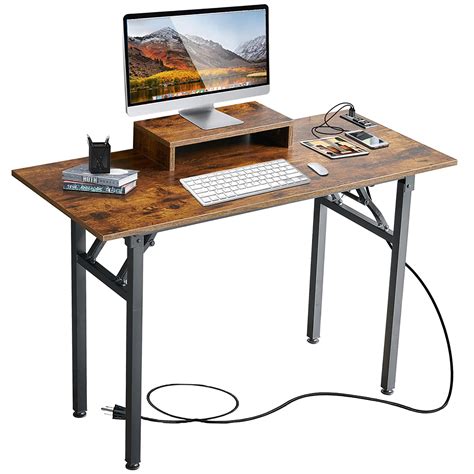 TEMI 43 3 Computer Desk With Power Outlet And Monitor Stand Home