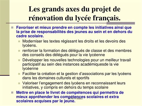 Ppt Les Grands Axes Du Projet De R Novation Du Lyc E Fran Ais