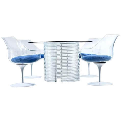 Acrylic Lucite Dining Set Table And Champagne Chairs By Erwin And Estelle Laverne At 1stdibs