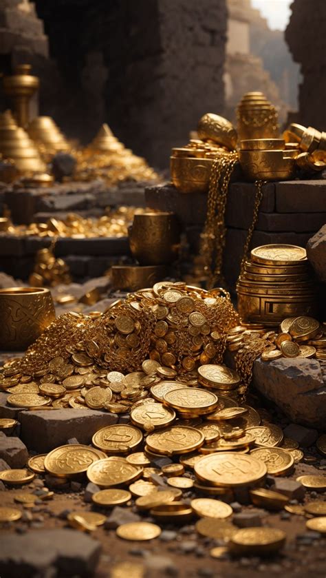 Piles of Gold Treasures in Ancient Ruins