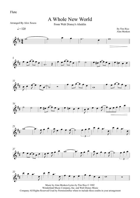 A Whole New World Reprise Arr Alex Souza By Tim Rice Sheet Music For Flute Solo At Sheet