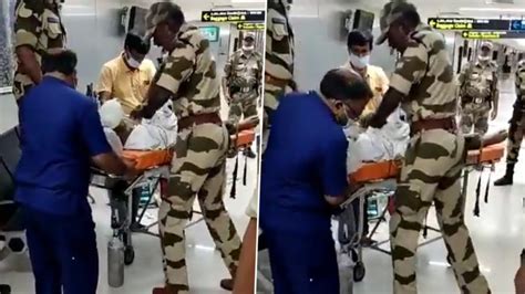 Video Passenger Collapses After Cardiac Arrest At Chennai Airport Cisf Jawan Saves Him By