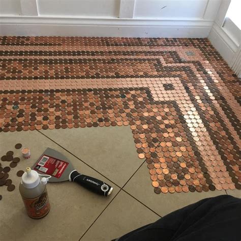 Jeweler Creates Her Own DIY Penny Floor Using 7,500 Pennies