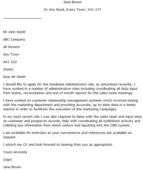 Database Administrator Cover Letter Example Learnist Org