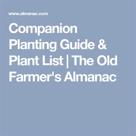 Companion Planting Guide And Plant List The Old Farmers Almanac