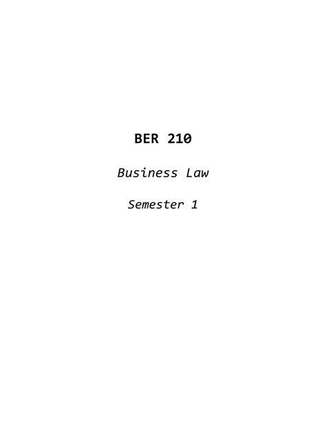 Ber Lecture Notes Ber Business Law Semester S History