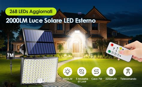 Faretto Led Da Esterno Solare 268LED 5Modes 7M Faro Led Esterno Con