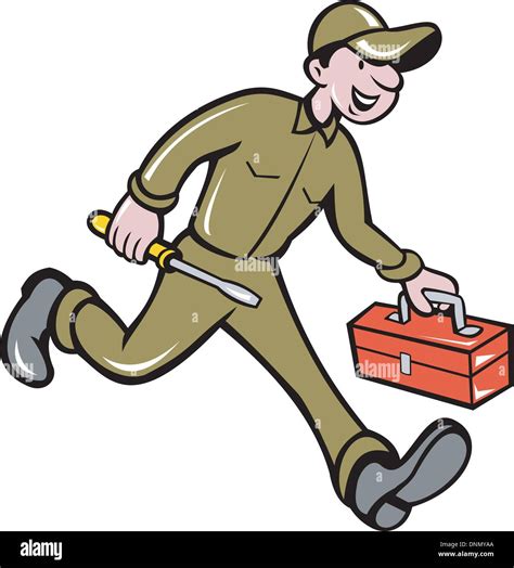 Illustration Of A Mechanic With Screw Driver And Toolbox Walking Done