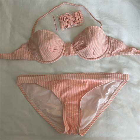 J Crew Pink Seersucker Bikini Swimsuit Gem