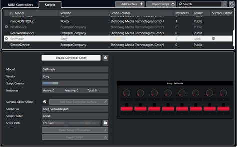 MIDI Remote Manager Scripts Tab