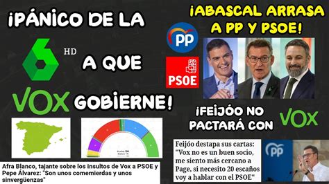 PÁNICO DE LA SEXTA A QUE VOX GOBIERNE ABASCAL ARRASA AL PP Y PSOE Y