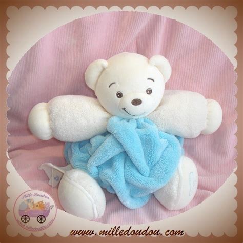 Kaloo Sos Doudou Ours Blanc Boule Plume Bleu