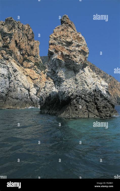 Rock formations in water, Pontine Islands, Zannone Island, Lazio Region ...