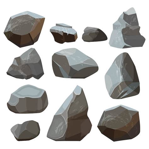 Dibujos Animados De Piedras Rock Montañas Losa Ilustraciones Rocosas Aisladas En Blanco Vector