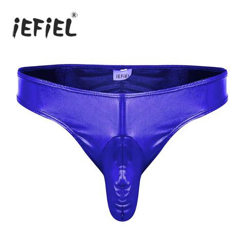 IEFiEL Mens Lingerie Panties Wetlook Faux Leather Sissy Pouch Low Rise