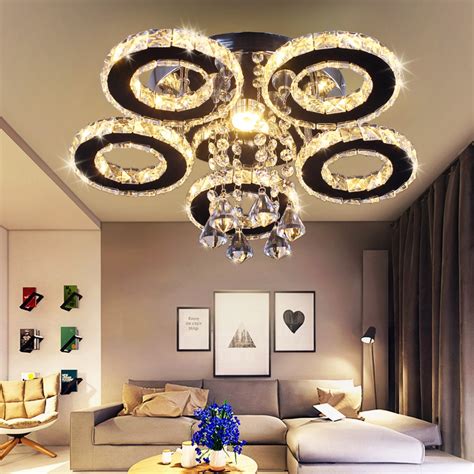 Modern 5 Rings Crystal Ceiling Light Fixtures Round Led Pendant Lights Luxury Living Room ...