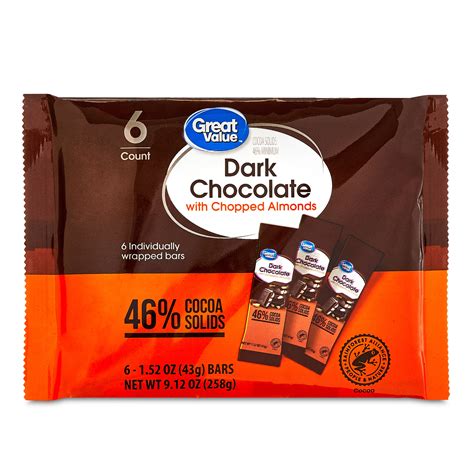 Great Value Dark Chocolate With Almonds Bars 1 52 Oz 6 Count