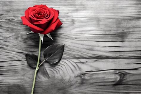 Premium AI Image | Red Rose on Black and White Wooden Background ...