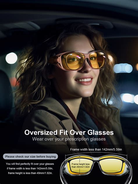 Tinhao Night Driving Wrap Around Glasses Fit Over Glasses For Men Women Anti Glare Hd Night