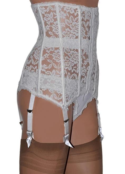 6 Strap Boned Lace Waspie Suspender Belt In White Or Black