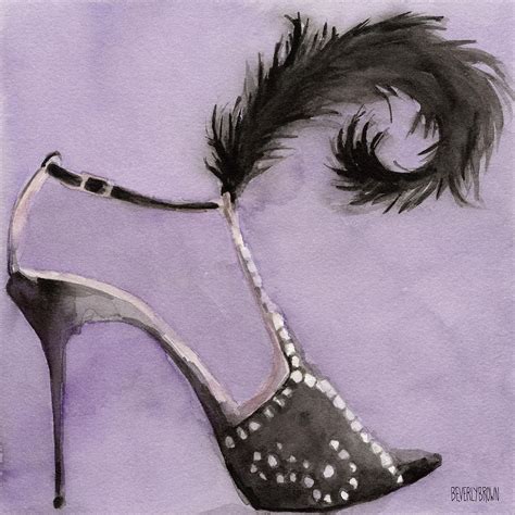 Black High Heel Shoe with Feather Shoes Paintings Painting by Beverly ...