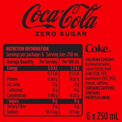 Coca Cola Zero Sugar Soft Drink Mini Cans 6 X 250ml Woolworths