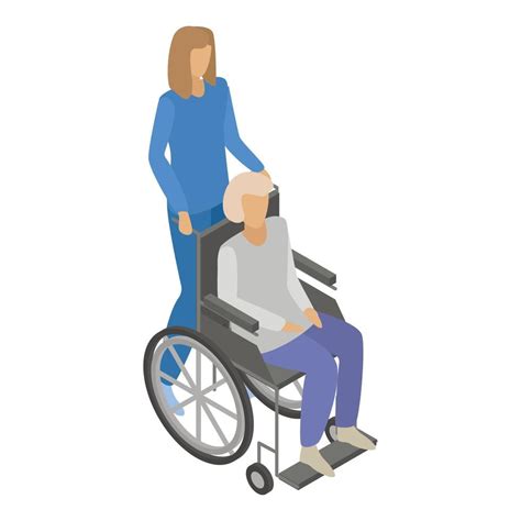 Woman Help Mother In Wheelchair Icon Isometric Style Vector