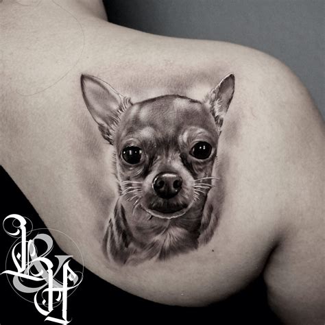 Black and Grey Chihuahua Portrait Tattoo - Love n Hate