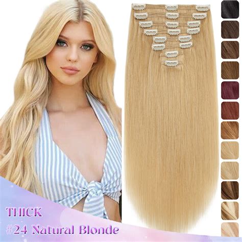 Double Weft Clip In Human Hair Extensions Full Head Thick Russian Remy