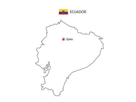 Hand Draw Thin Black Line Vector Of Ecuador Map With Capital City Quito