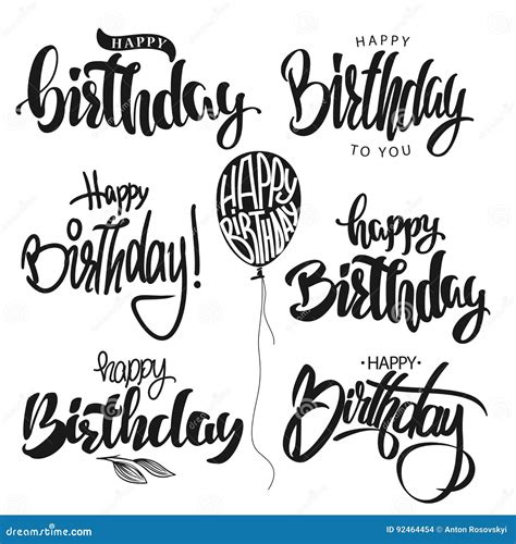 Happy Birthday Calligraphy Hand Lettering Set Vector Stock Vector