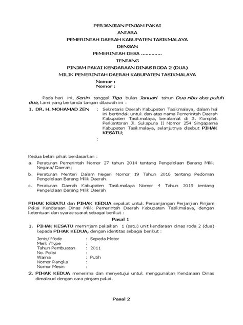 Format Pinjam Pakai Kendaraan Dinas Roda 2 Pdf